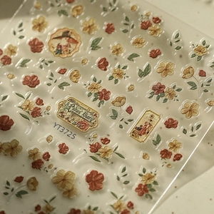 Vintage rose floral embossed nail stickers with 3D oil painting texture YT3725