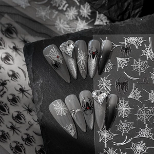 3D Embossed Halloween Spider Nail Stickers Gothic Black White Spider Web DIY Nail Art Decals For Women Festival Decor
