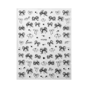 5D embossed nail stickers featuring black lace bows and elegant butterfly patterns