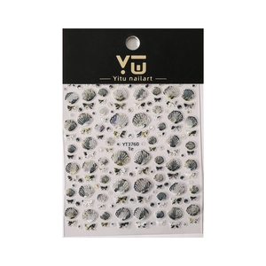 Holographic 3D embossed ocean shells and bows nail stickers with metallic finish