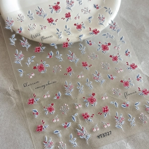 Close-up of 3D nail art stickers with wild flowers and cherry patterns on YT3727 sheet