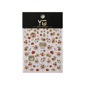 Retro 3D embossed rose floral nail art stickers YT3725 with vintage oil painting style