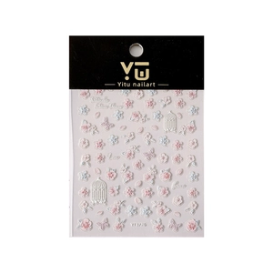 3D embossed nail art stickers with pink flowers, butterflies and birdcage designs