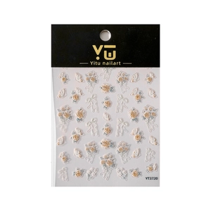 3D embossed nail art stickers with light orange roses and butterflies on white background