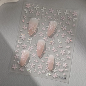 Pink cherry blossom nail art stickers with long stiletto gradient pink false nails
