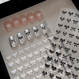 3D Relief Nail Art Stickers Bowknot Ribbon Design Black White DIY Manicure Decoration Adhesive Nail Decals For Women
