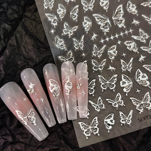 Adesivi per Unghie Farfalla Liquida Argento Metallizzato Design Farfalla 3D e Stelle per Decorazione Manicure Fai-da-Te Donna