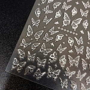 Adesivi per unghie a farfalla 3D argento metallizzato liquido con dettagli a stella