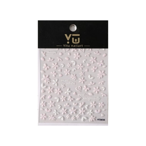 Pink cherry blossom 3D embossed nail art stickers with petal and heart designs YT3656