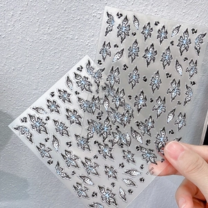 Details zu YT3948 3D-Gelee-Blumen-Nagelstickern mit schwarz-weißen handgezeichneten Blumenmustern