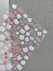 Detail of YT3779 self-adhesive nail art stickers with cute cats and pink paw prints