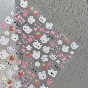 Kawaii strawberry and cat nail art stickers YT3779 in Japanese pink style for manicure