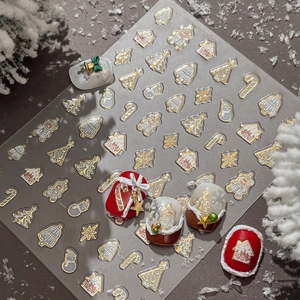3D Embossed Christmas Nail Art Stickers Gold Bronzing Festive Xmas Tree Snowman Self Adhesive Decorative Nail Decals For Women