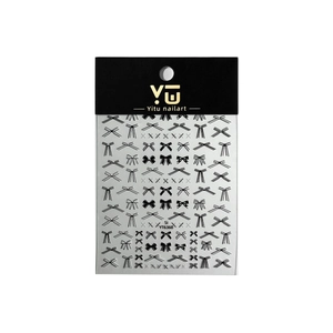 3D embossed bow nail art stickers in black and silver, Yitu nailart YT6360 decals