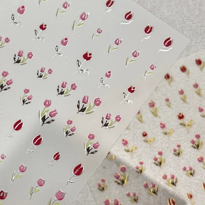 Autocollants nail art tulipes bronzants aux motifs floraux rouges roses et violets