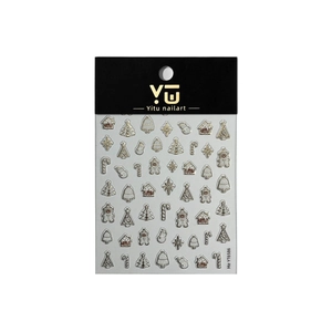 3D embossed Christmas nail art stickers featuring gold foiled holiday icons and patterns