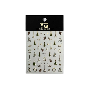 Stickers ongles Noël 3D avec sapins dorés, bonshommes pain d'épices et perles YT6710