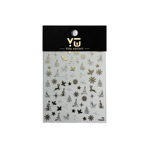 3D embossed Christmas nail stickers featuring silver and gold reindeer and snowflake patterns