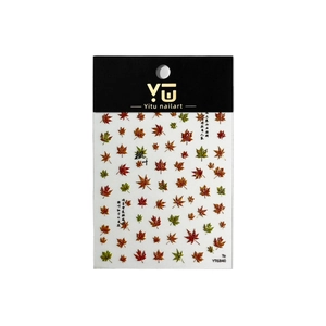 Maple leaf nail art stickers with metallic gold accents and calligraphy style YT6840