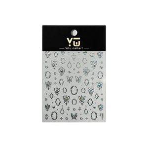 Holographic butterfly and star nail art stickers with laser silver 3D frame designs