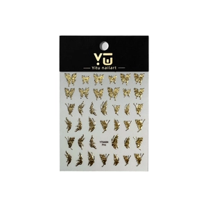 Self-adhesive butterfly nail art stickers with metallic gold butterfly embossing effects