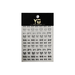 Silver bow nail art stickers featuring elegant ribbon designs and metallic finish