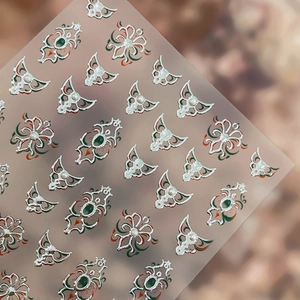 Baroque floral nail art stickers with vintage silver patterns and embossed details