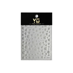 5D embossed white cherry blossom nail stickers with Sweet Time text and relief texture