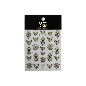 Chinese retro style nail stickers with gold embossed floral patterns and pearl details