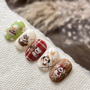 3D embossed nail stickers featuring cute cartoon bear and dog patterns with pearls