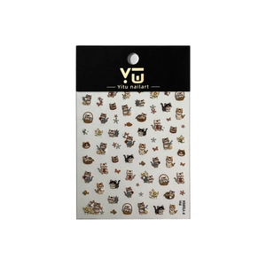 Cute cartoon cat nail art stickers featuring various kittens and floral decorative patterns