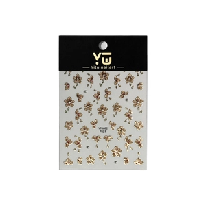 Gold floral nail stickers with metallic relief texture and red gradient on white card