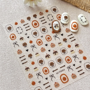 Autocollants d'Art Ongulaire Mignons Ours en Gelée Nœud Relief 3D Dessert Orange Cœur DIY Décoration de Manucure pour Femmes