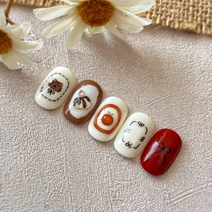 Autocollants d'ongles mignons avec ours de dessin animé et nœuds en relief 3D