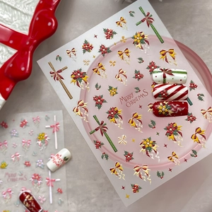 Adesivi per Unghie in Rilievo 5D di Natale Fiocco Agrifoglio Motivi Merry Christmas per Donna Decorazione Unghie Fai da Te Regalo