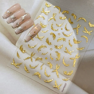 Autocollants d'Art d'Ongle 3D Relief Lune Étoile Style Français Métallique Embossé Décorations de Noël Femme DIY Manucure