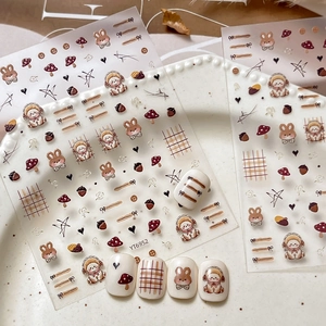Cute Cartoon Rabbit Dog Mushroom Pattern Nail Art Stickers DIY Self-Adhesive Nail Decals For Women Manicure Decoration