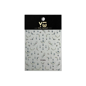 Silver laser shell french gemstone nail stickers with blue beads and vine patterns