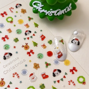 Christmas 3D Embossed Nail Art Stickers Santa Claus Reindeer Snowflakes Cute Cartoon Self Adhesive Nail Decals Holiday Decoration
