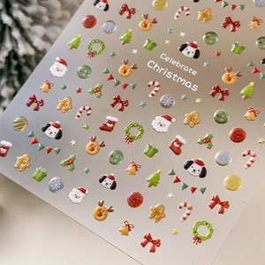 3D embossed Christmas nail stickers featuring Santa, reindeer and trees YT7179