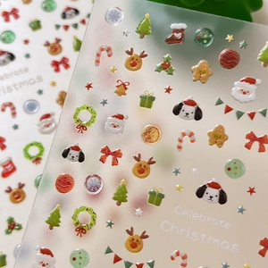 3D jelly Christmas nail art stickers featuring Santa, reindeer, and snowflakes motifs