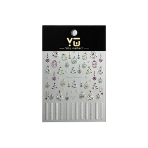 3D Christmas nail stickers with pearl accents featuring silver snowflakes and festive trees