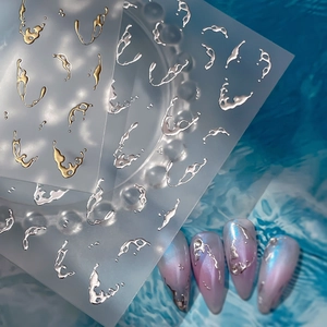 3D Liquid Metal Nail Stickers French Style Irregular Fluid Line Gold Silver Metallic Embossed Nail Art Decals For Women DIY Decor
