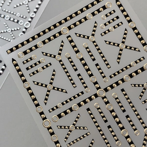Minimalist gold chain nail stickers with 3D embossed geometric metal textures for DIY art