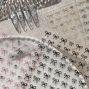 3D Embossed Bow-knot Nail Art Stickers With Rhinestones Sweet Style Colorful Nail Decals For Women DIY Nail Decoration