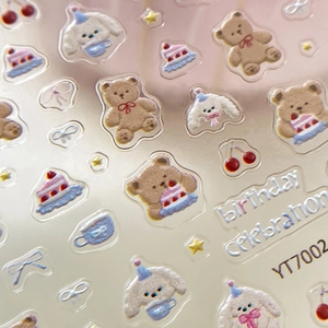 3D puffy birthday stickers with cute cartoon bears and dogs for DIY nail art decoration
