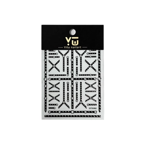 Minimalist gold chain nail stickers with punk cross and geometric patterns on white base