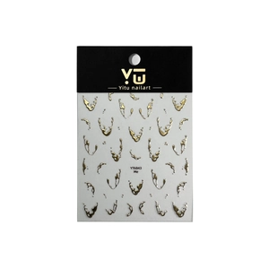 3D metallic gold fluid swirl nail stickers with irregular liquid line patterns on white
