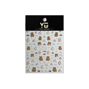Cute 3D embossed nail art stickers with brown bears, bunnies and birthday cake motifs