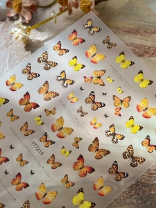 Macro view of realistic 3D butterfly nail stickers YT7259 with vivid colors and textures